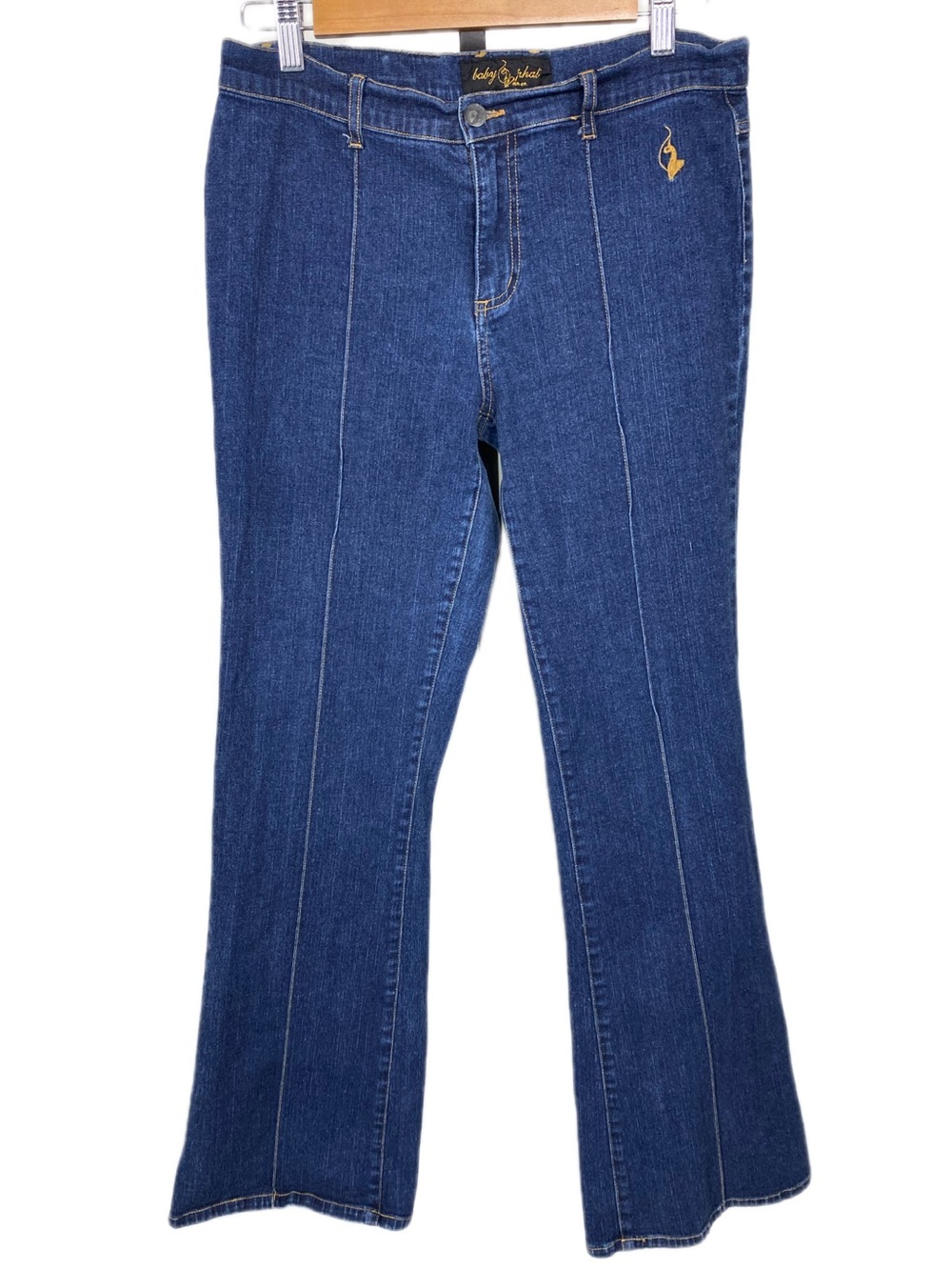 Baby Phat Dark Blue Flared Jeans with Front Seams Y2K Bootcut Stretch Denim - Picture 8 of 11